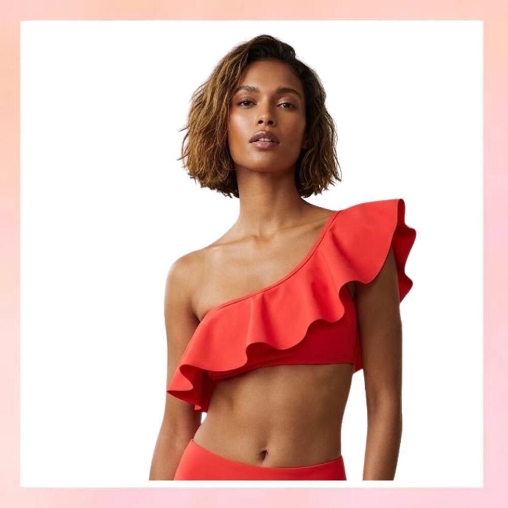 NWT Antonio Melani Red One Shoulder Ruffled Bikini Swim Top Size XS